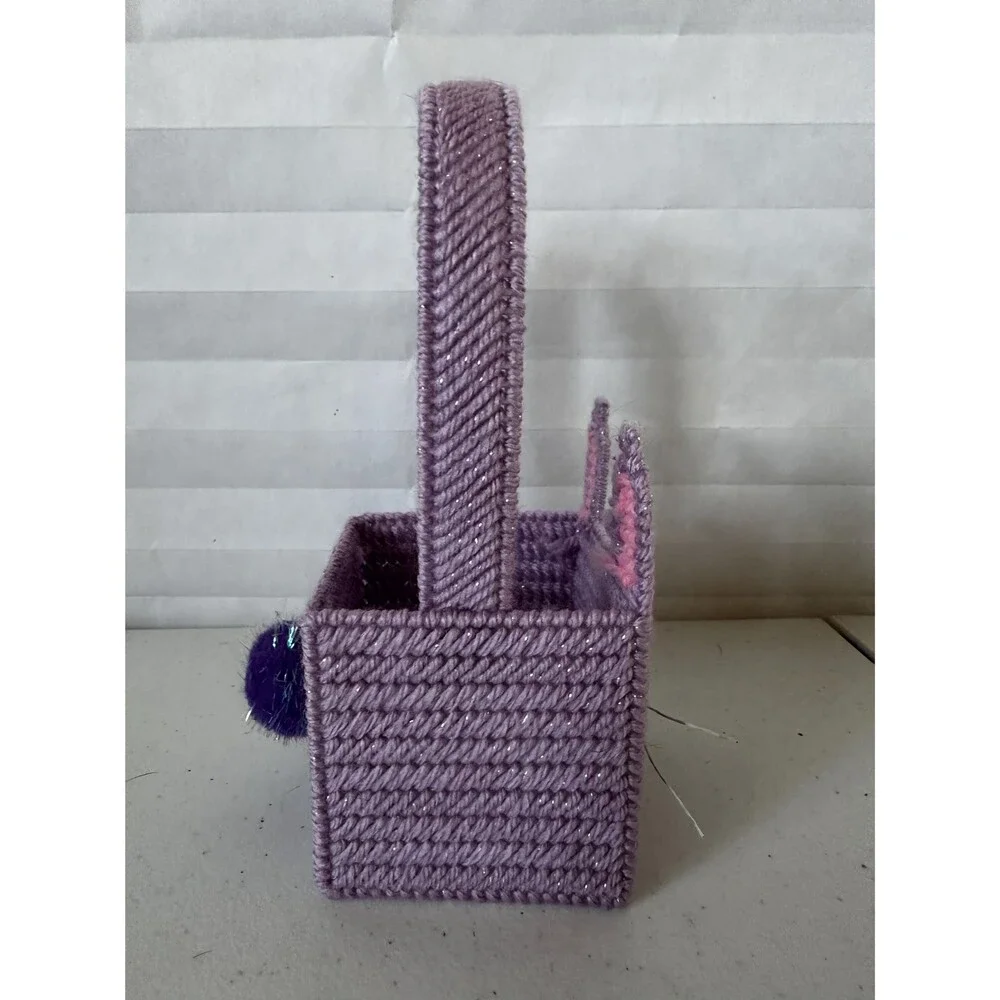Mini Easter Basket Purple Sparkly Bunny – Colorful Plastic Canvas Handmade Gift